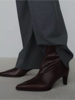 Zara Leather Kitten Heel Ankle Boots